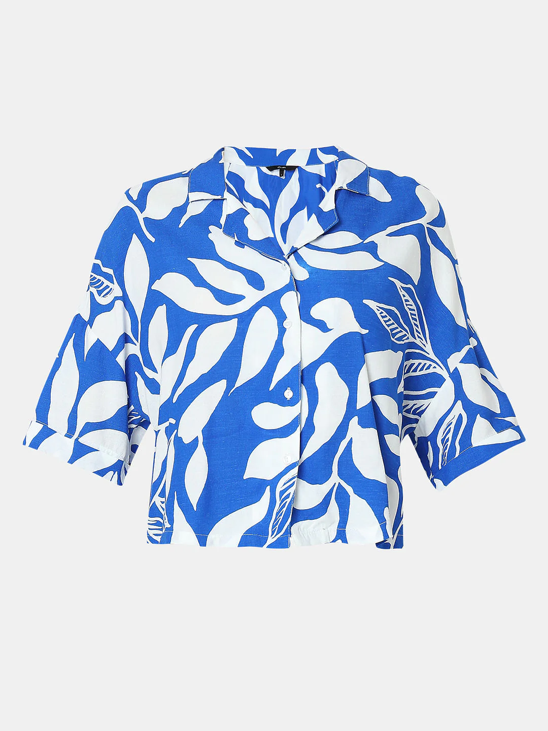 Blue & White Printed Cropped Shirt - Image 7