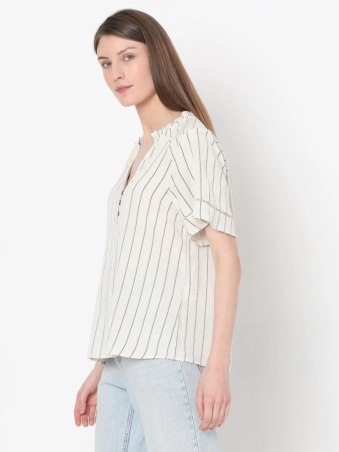 Beige Striped Woven Top - Image 3