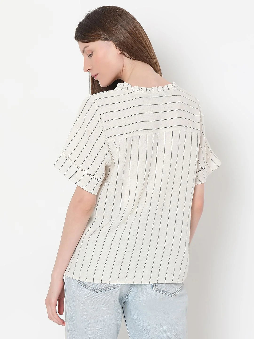 Beige Striped Woven Top - Image 4