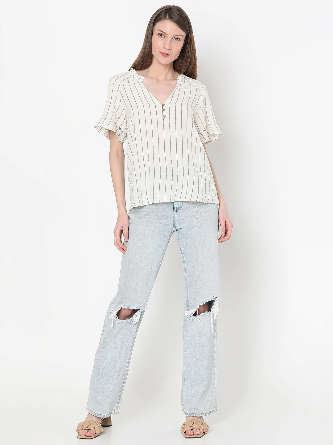 Beige Striped Woven Top - Image 5