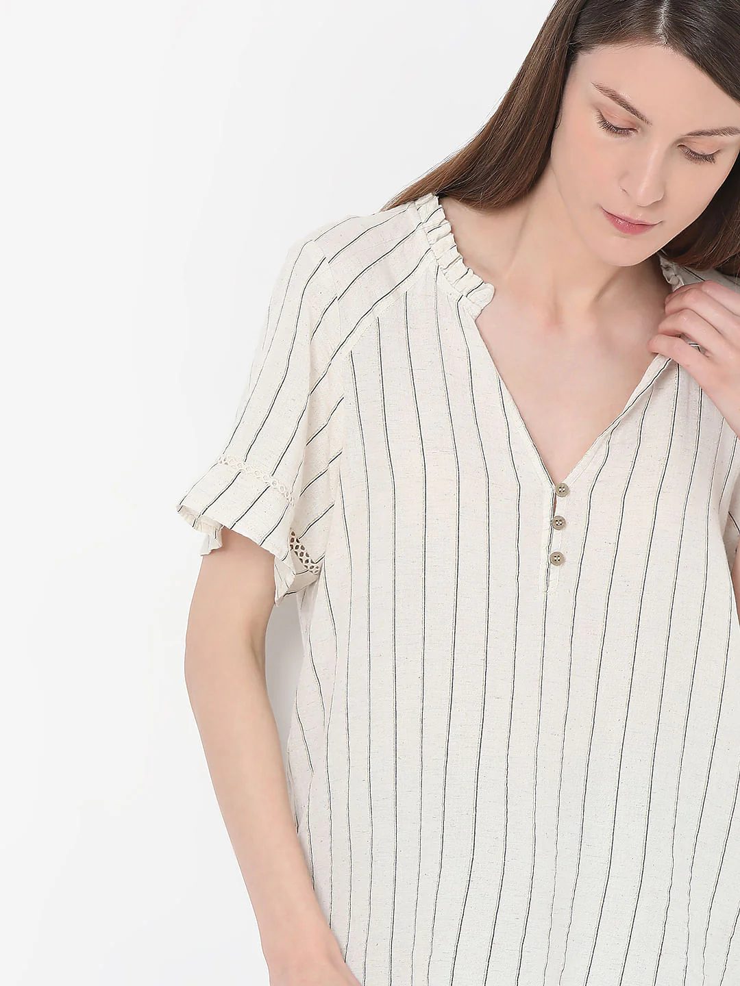 Beige Striped Woven Top - Image 6