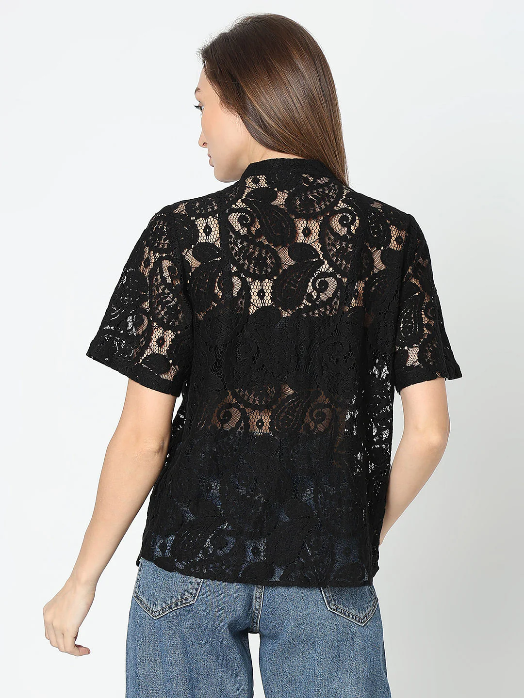 Black Lace Short Sleeves Top - Image 4