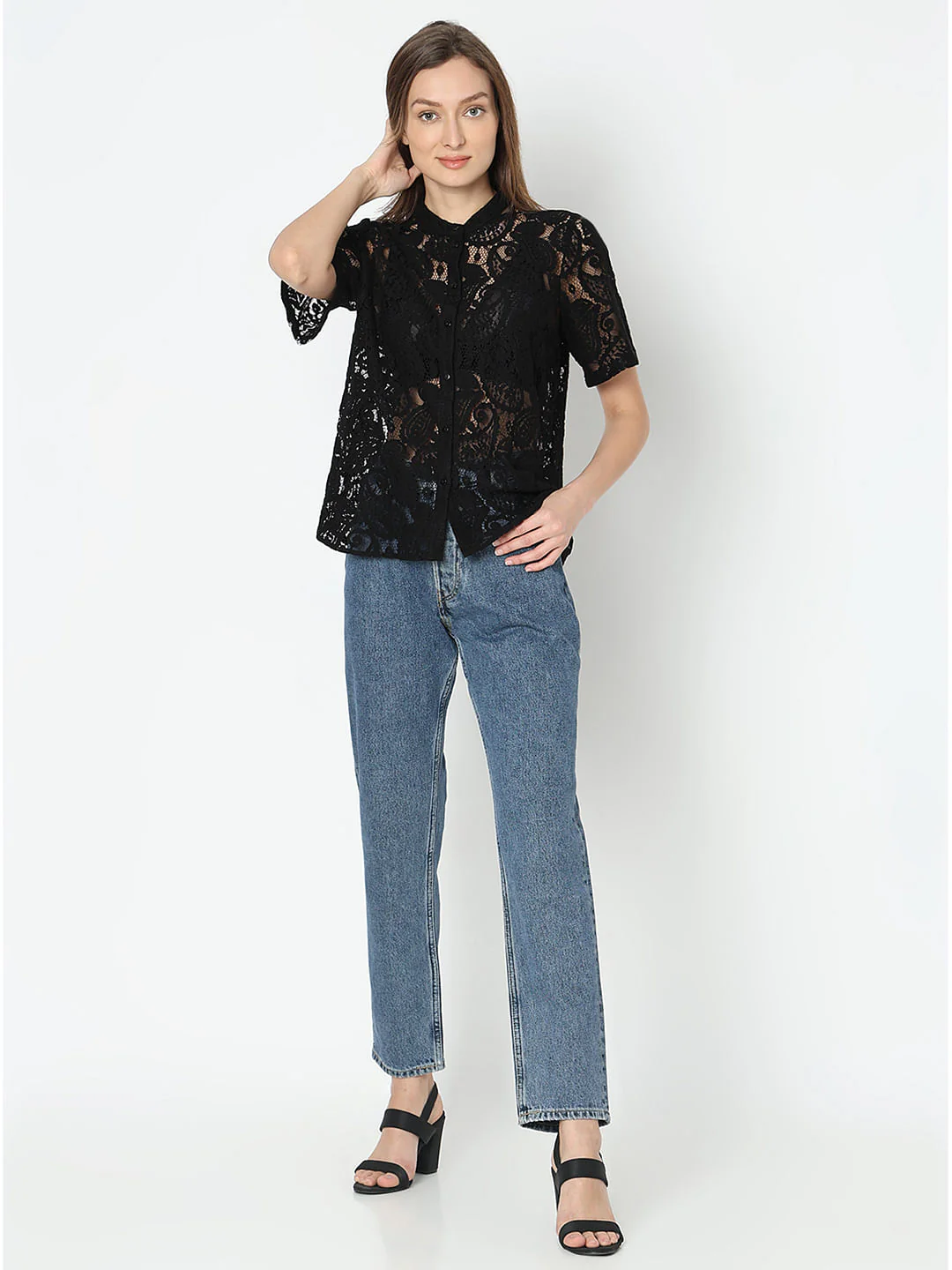 Black Lace Short Sleeves Top - Image 5