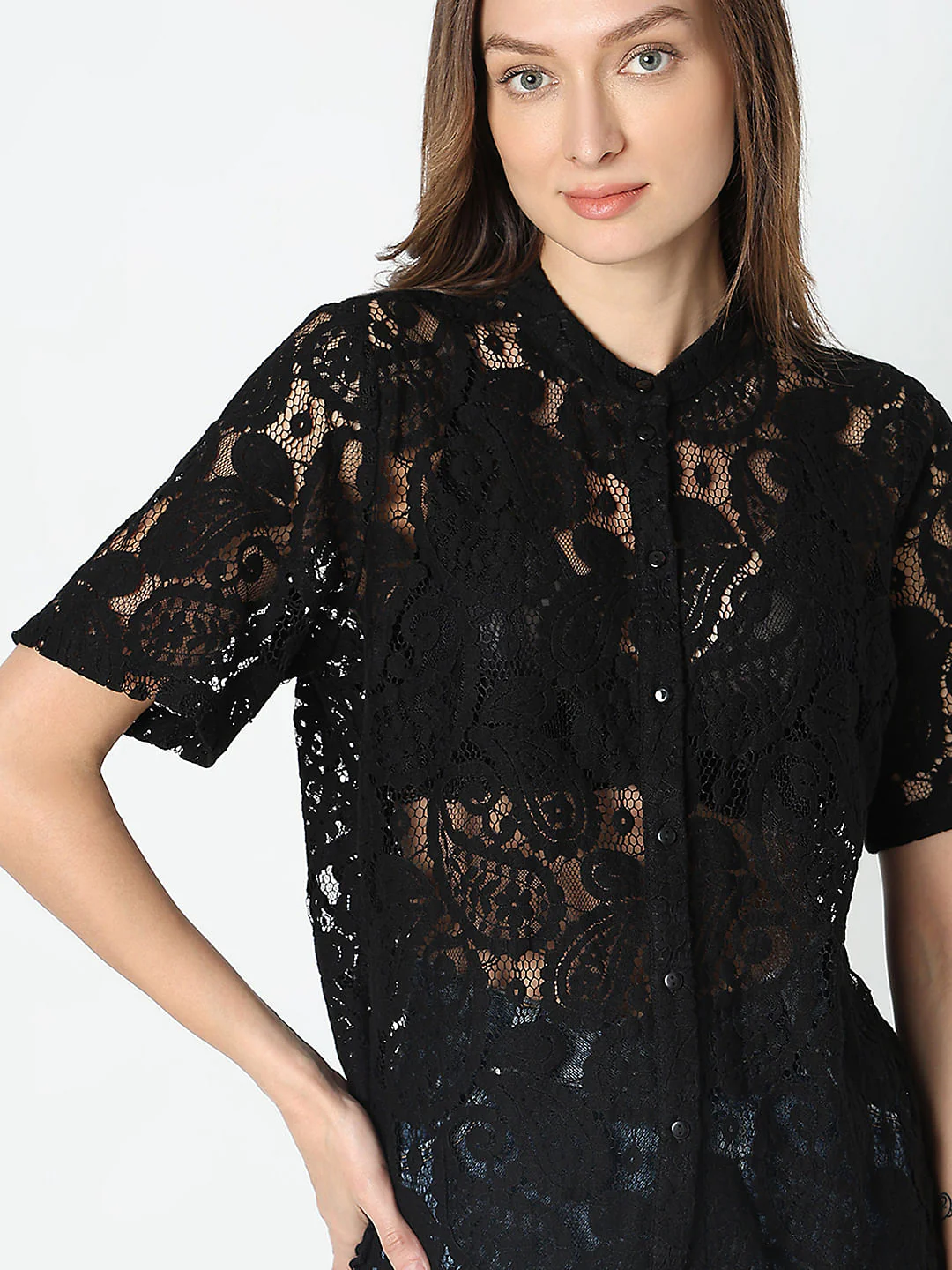 Black Lace Short Sleeves Top - Image 6