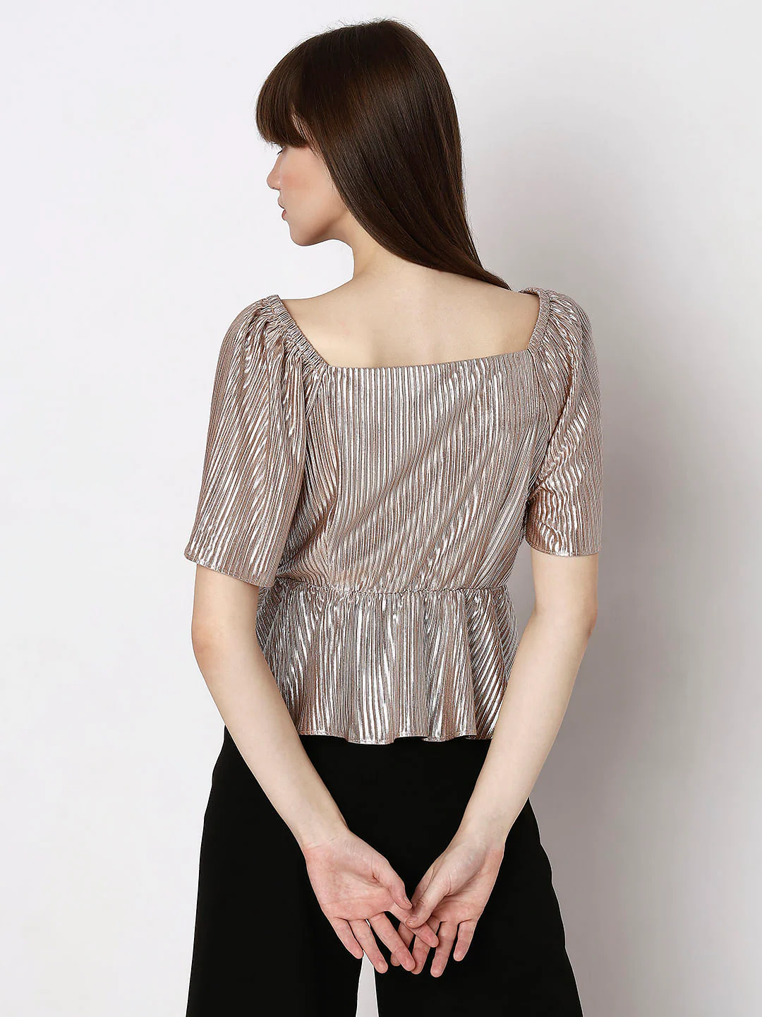Pink Textured Flared Sleeves Top - Image 4