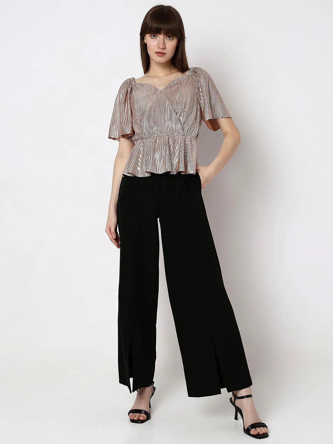 Pink Textured Flared Sleeves Top - Image 5