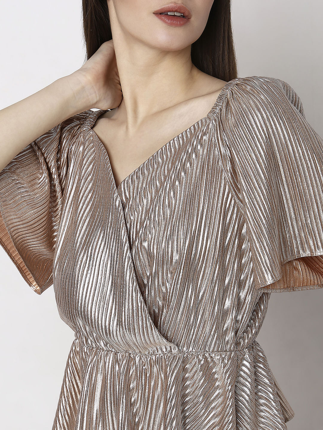 Pink Textured Flared Sleeves Top - Image 6
