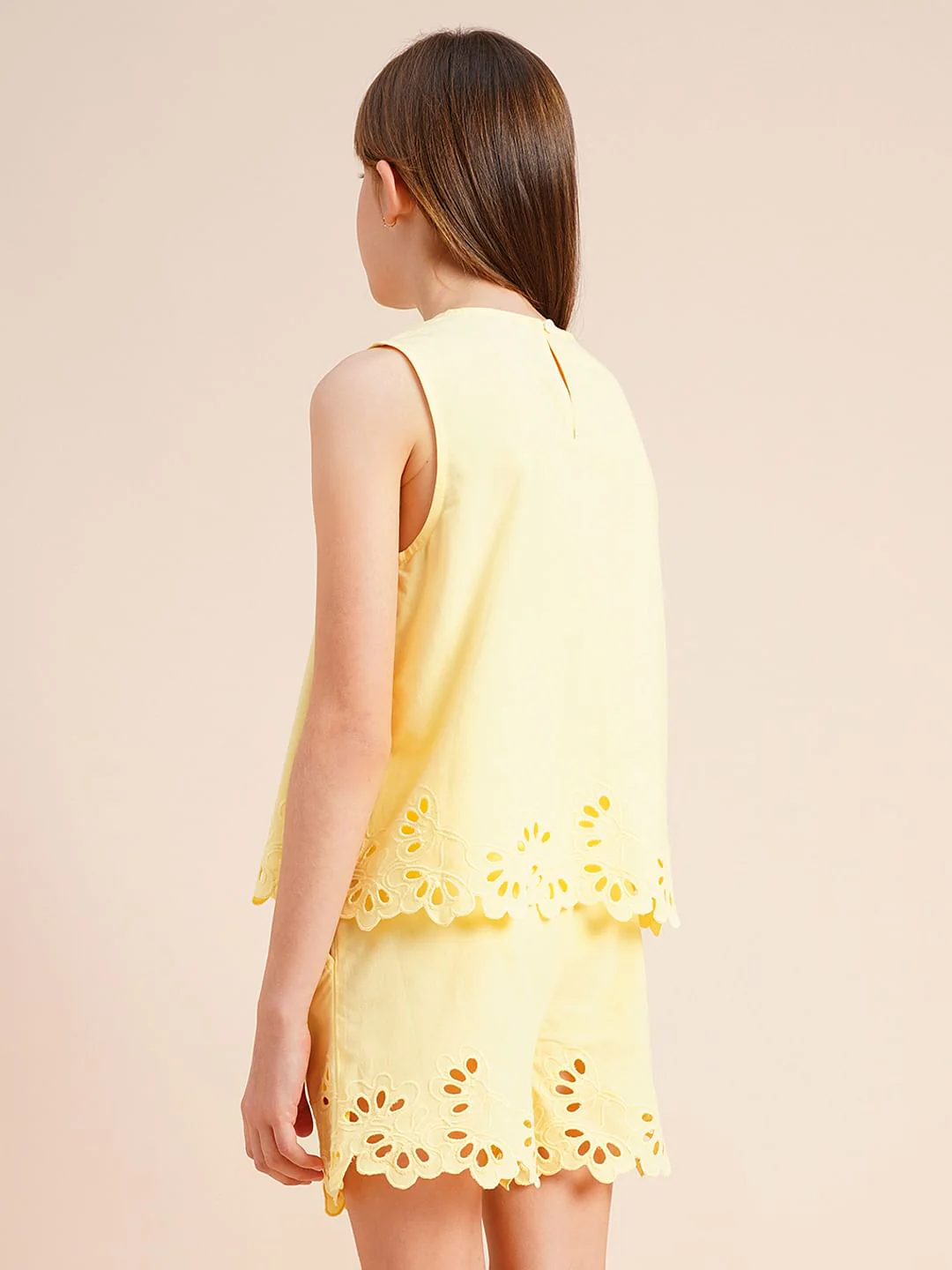Girls Yellow Laser Cut Co-Ord Set Top - Image 3