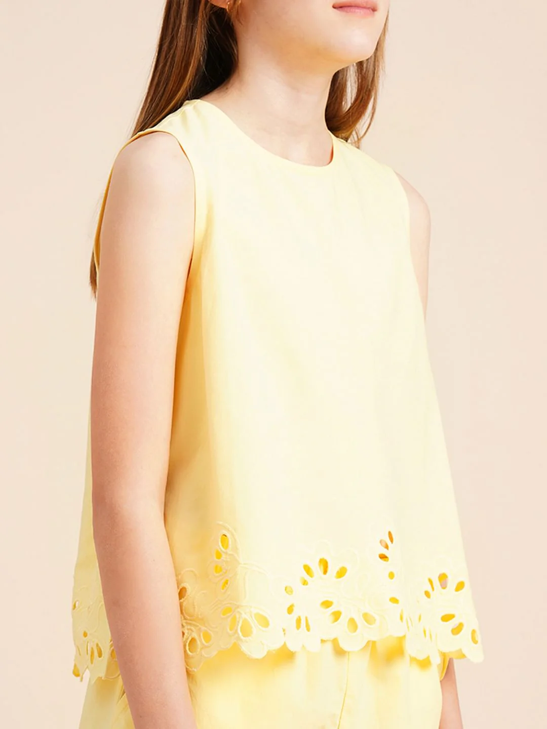 Girls Yellow Laser Cut Co-Ord Set Top - Image 4