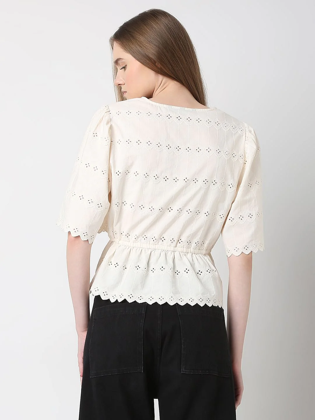 Off-White Schiffli Peplum Top - Image 4