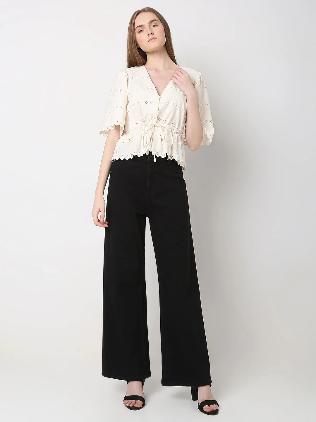 Off-White Schiffli Peplum Top - Image 5