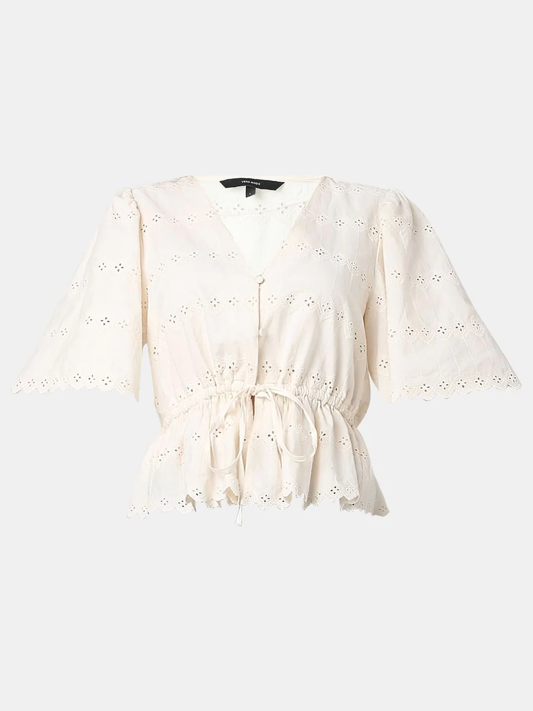 Off-White Schiffli Peplum Top - Image 7