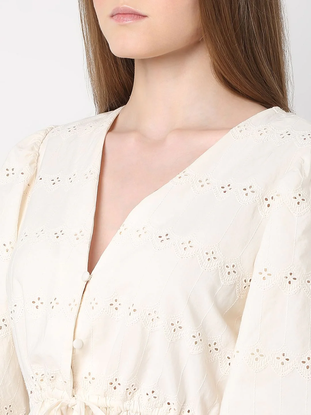 Off-White Schiffli Peplum Top - Image 8