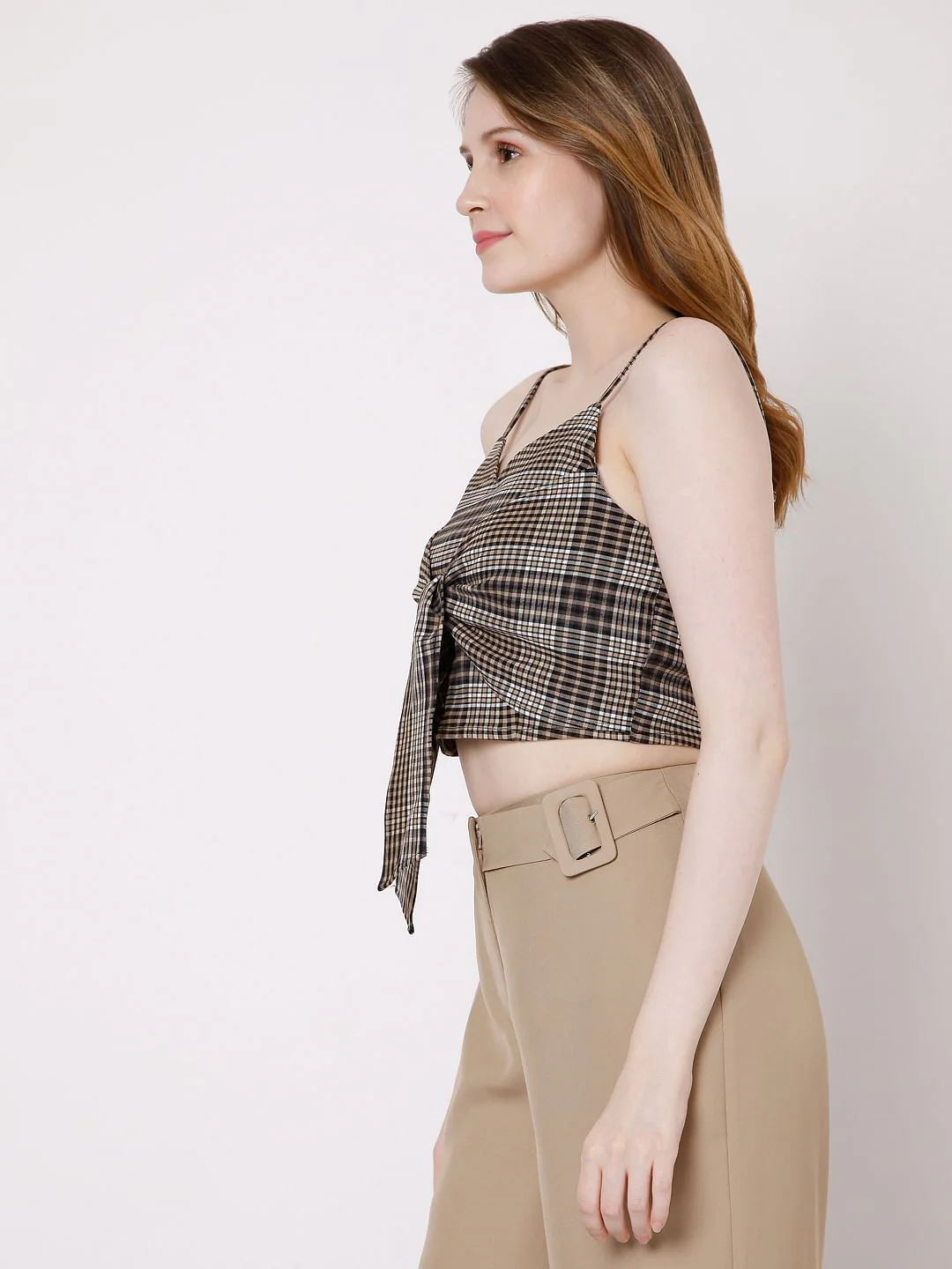 Brown Checks Co-Ord Set Crop Top - Image 3