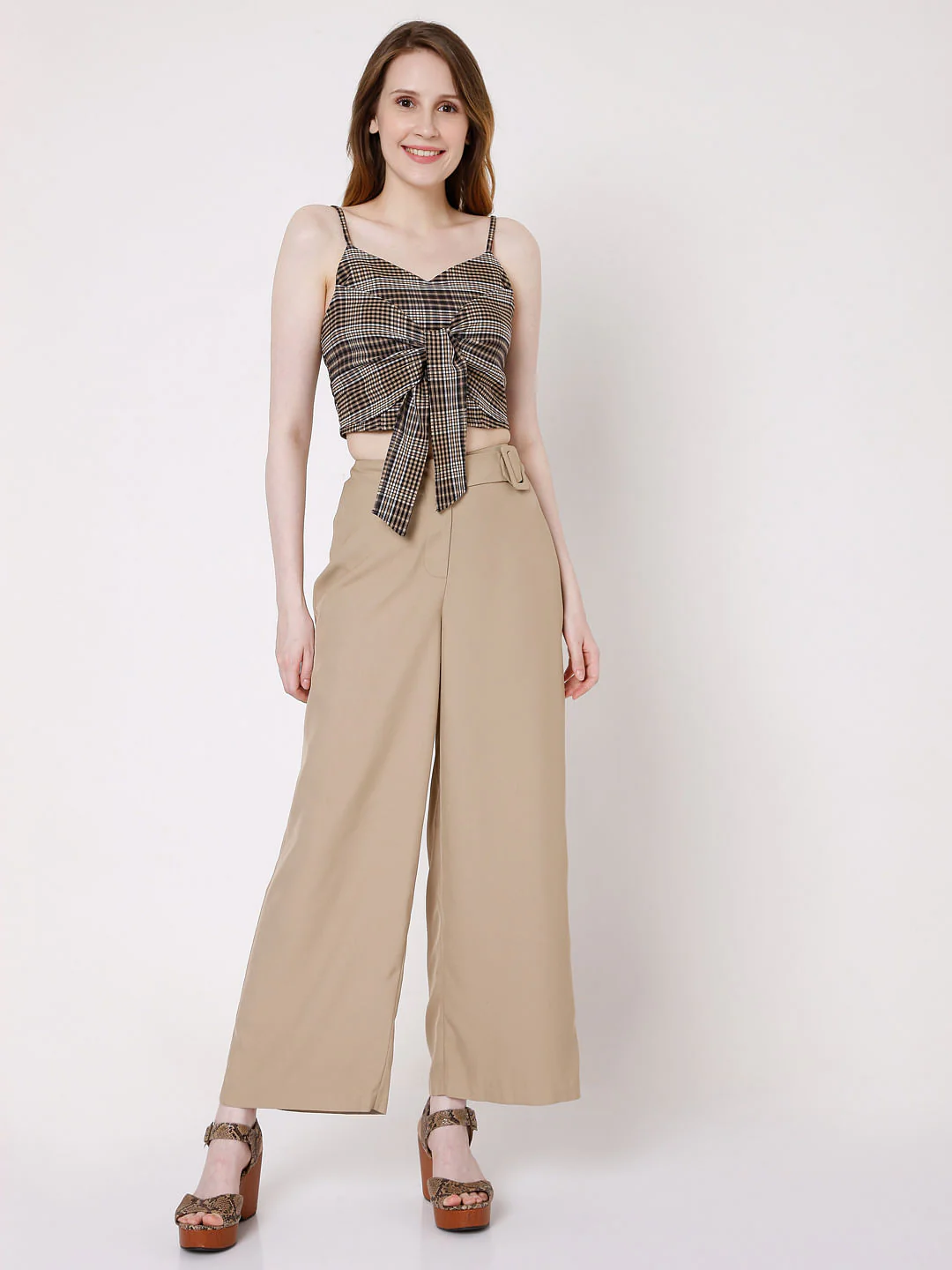 Brown Checks Co-Ord Set Crop Top - Image 5