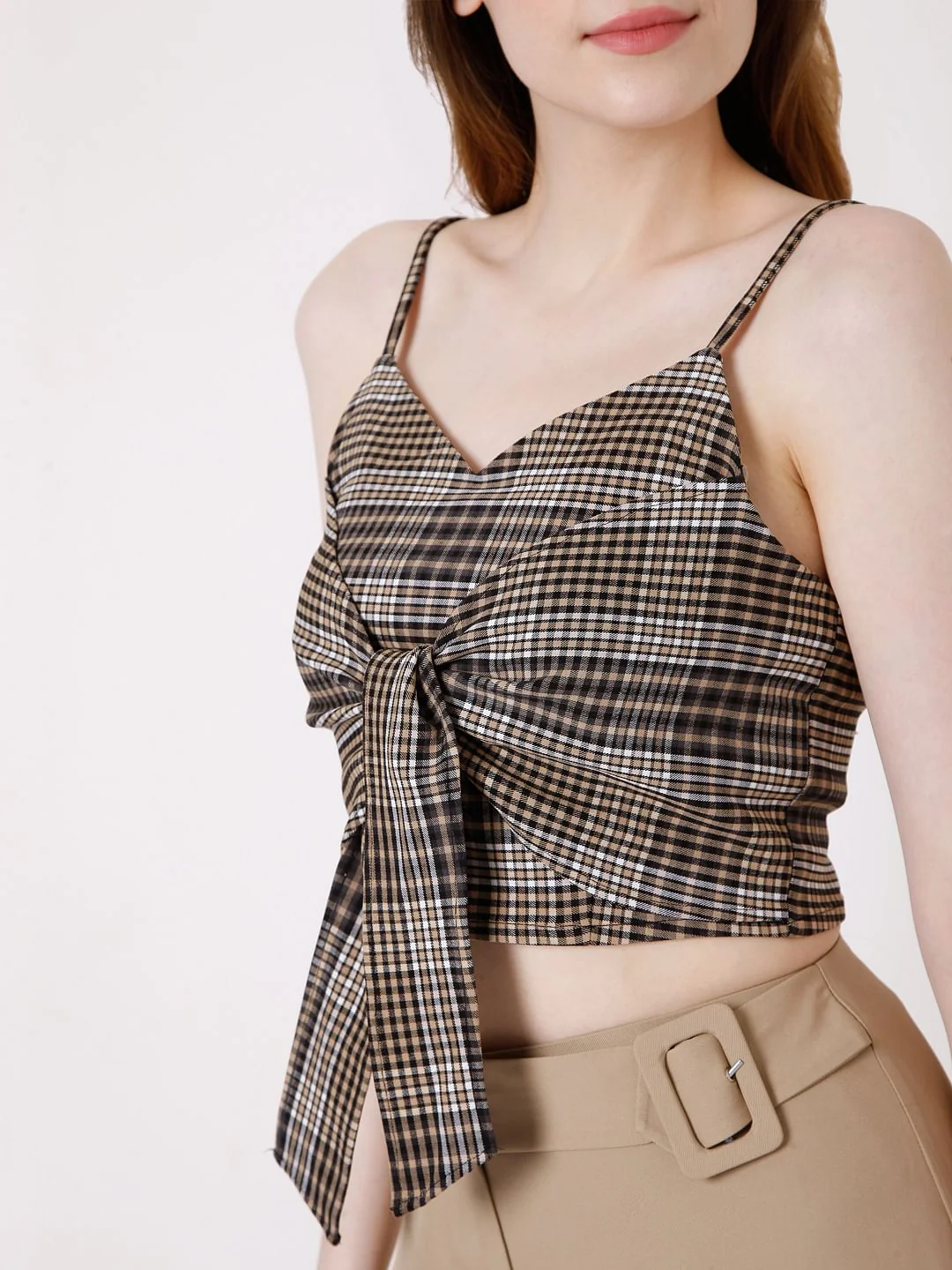 Brown Checks Co-Ord Set Crop Top - Image 6