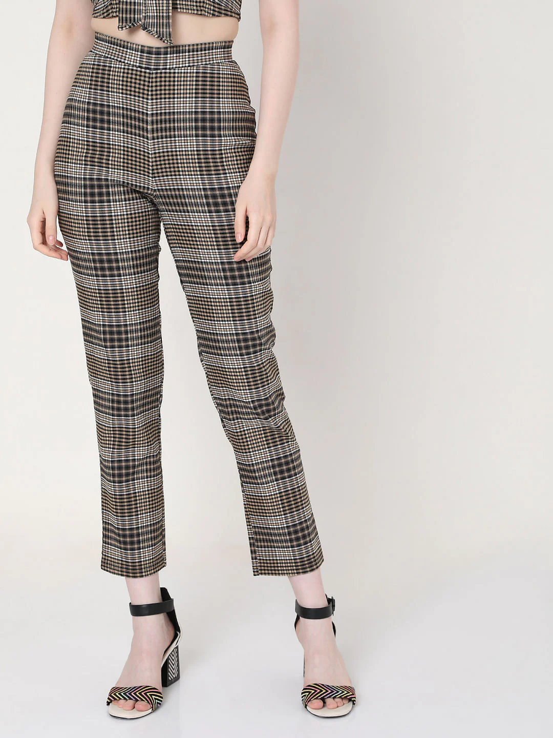 Brown High Rise Check Co-Ord Pants - Image 2