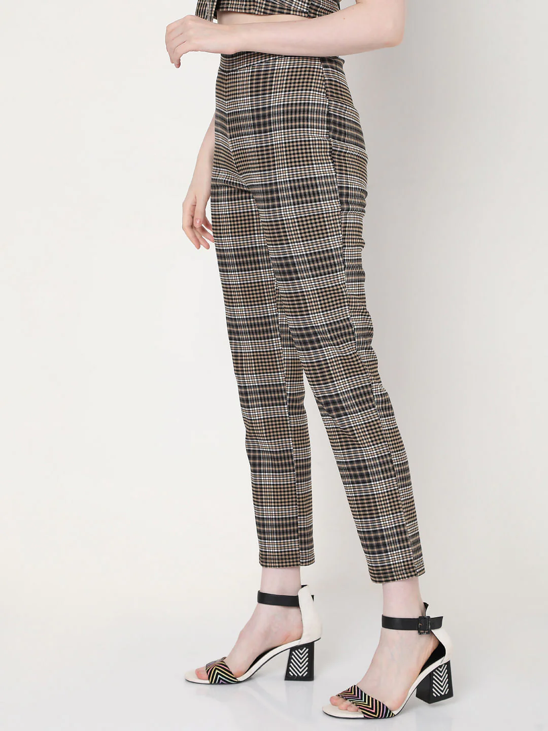 Brown High Rise Check Co-Ord Pants - Image 3