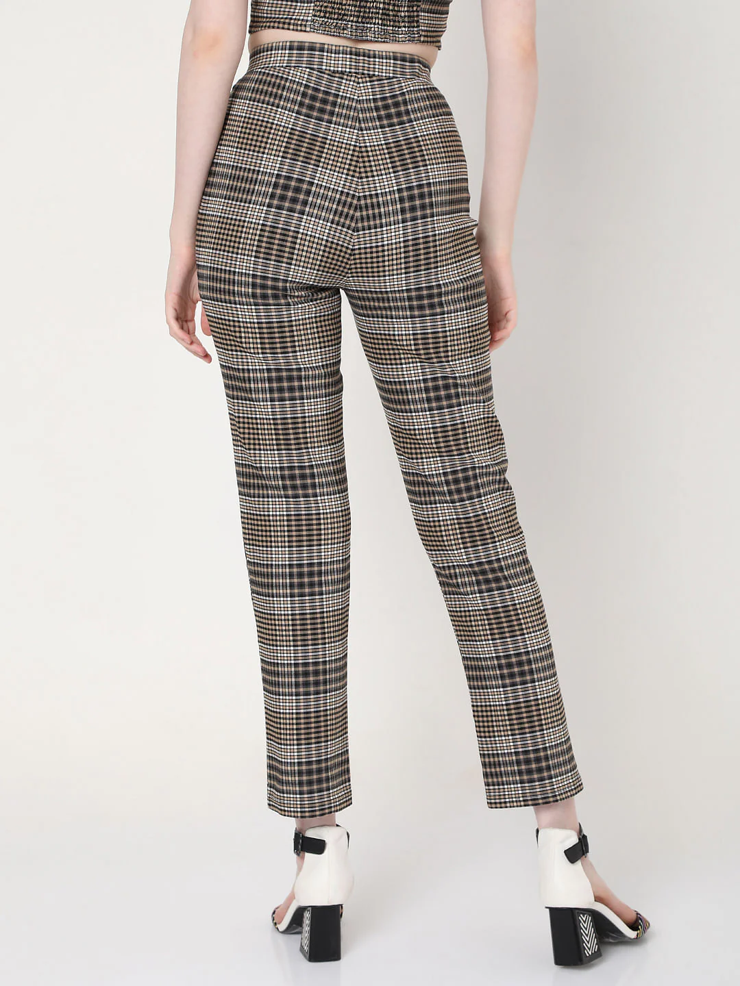 Brown High Rise Check Co-Ord Pants - Image 4