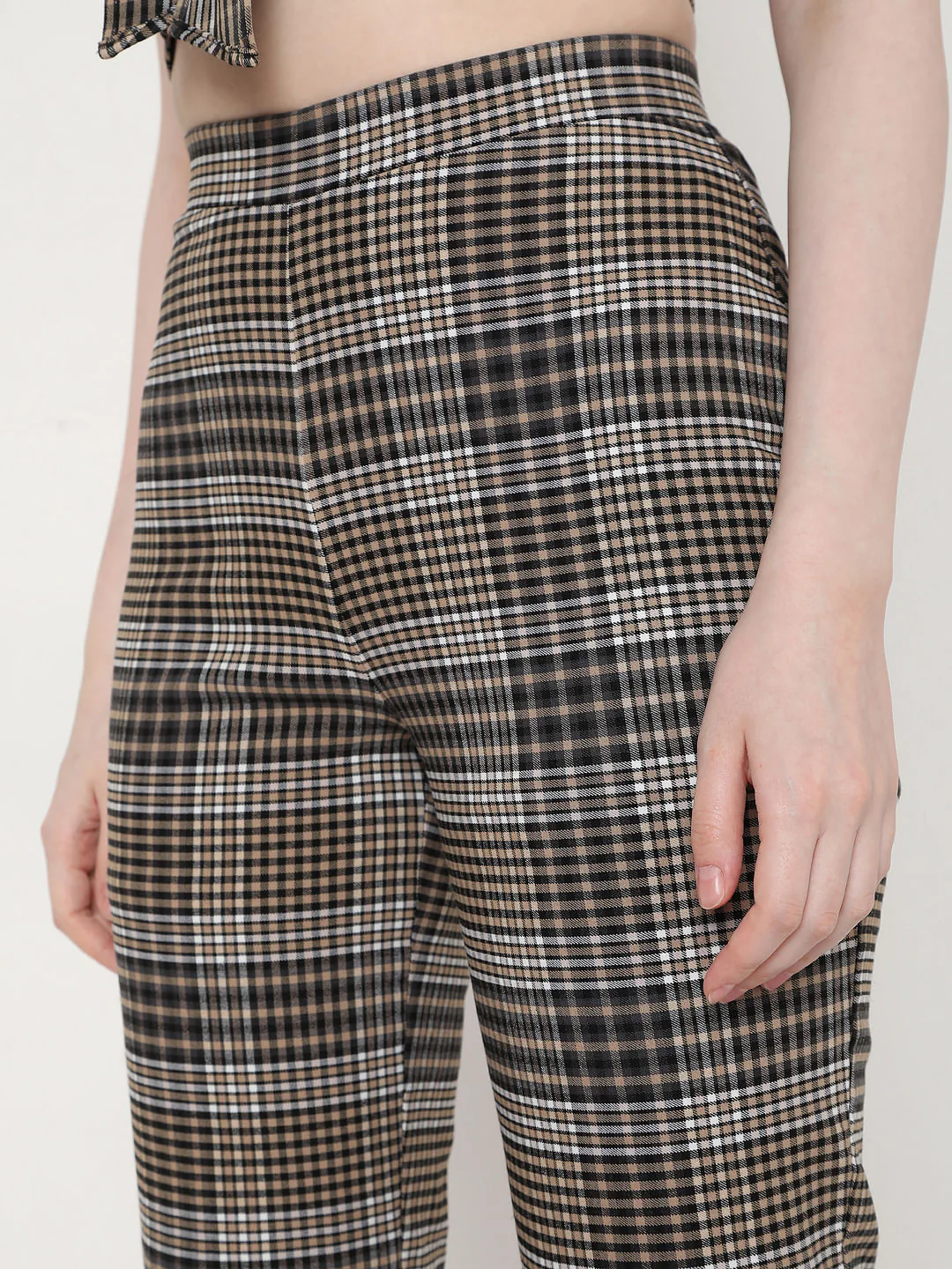 Brown High Rise Check Co-Ord Pants - Image 5