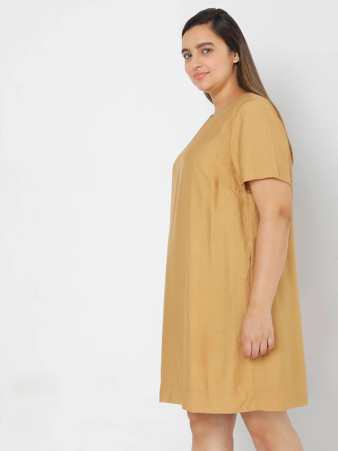 Curve Tan Brown Shift Dress - Image 3