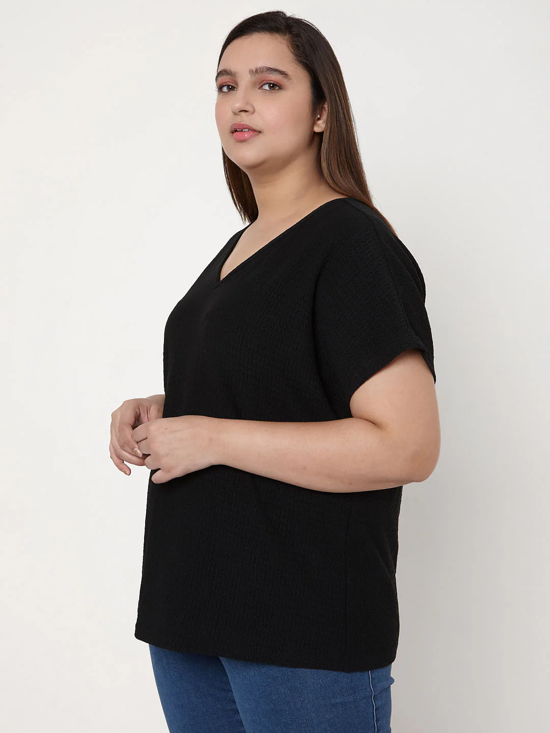 Curve Black V Neck Knit Top - Image 3