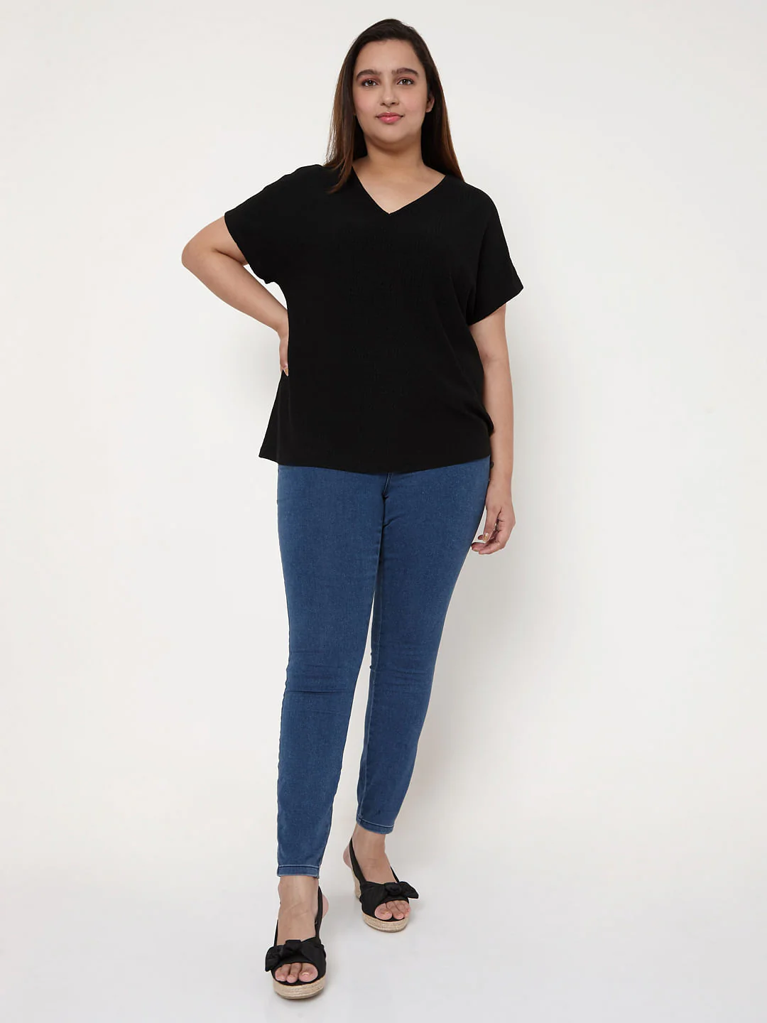 Curve Black V Neck Knit Top - Image 5