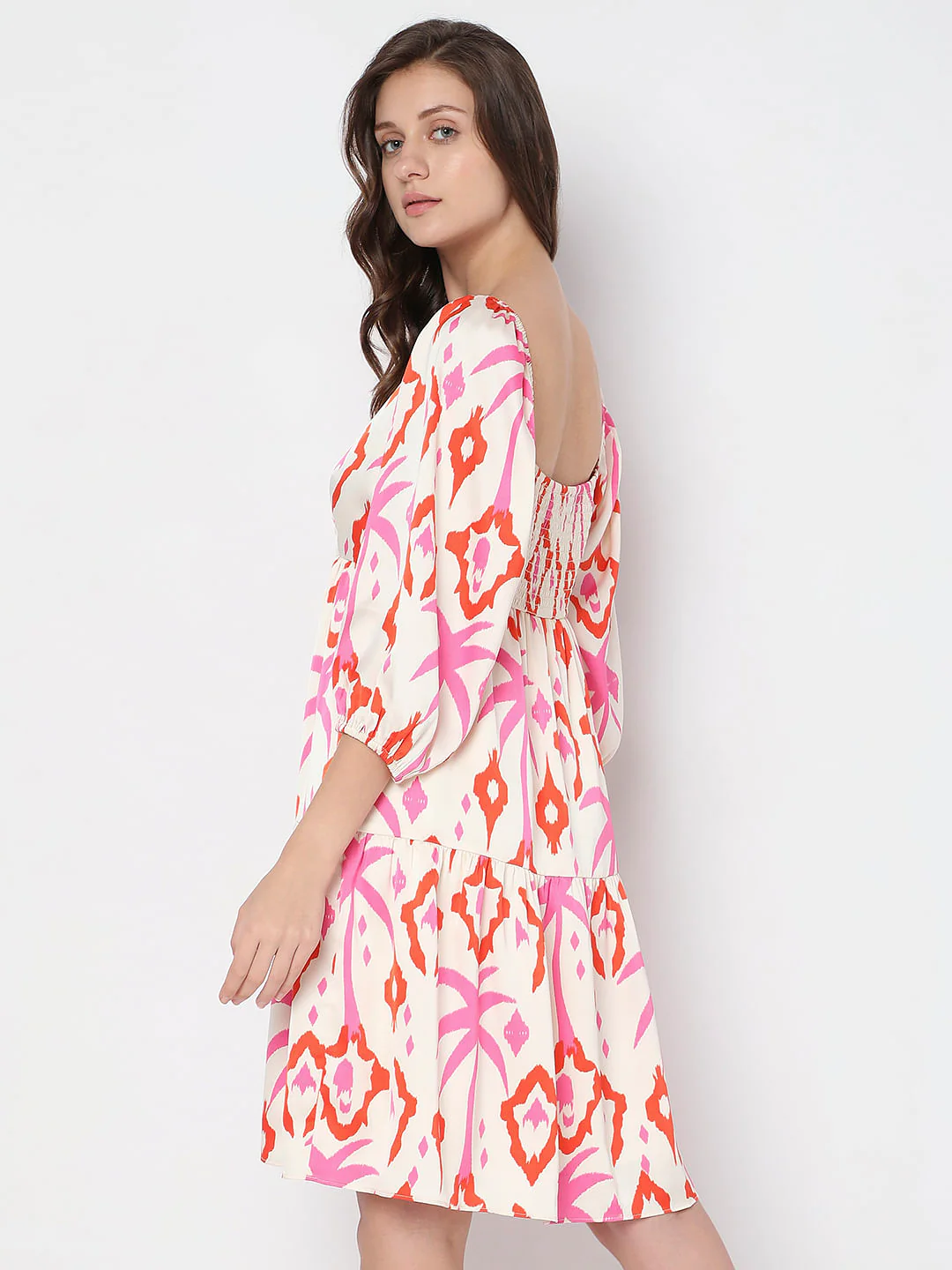Cream Abstract Print Fit & Flare Dress - Image 4