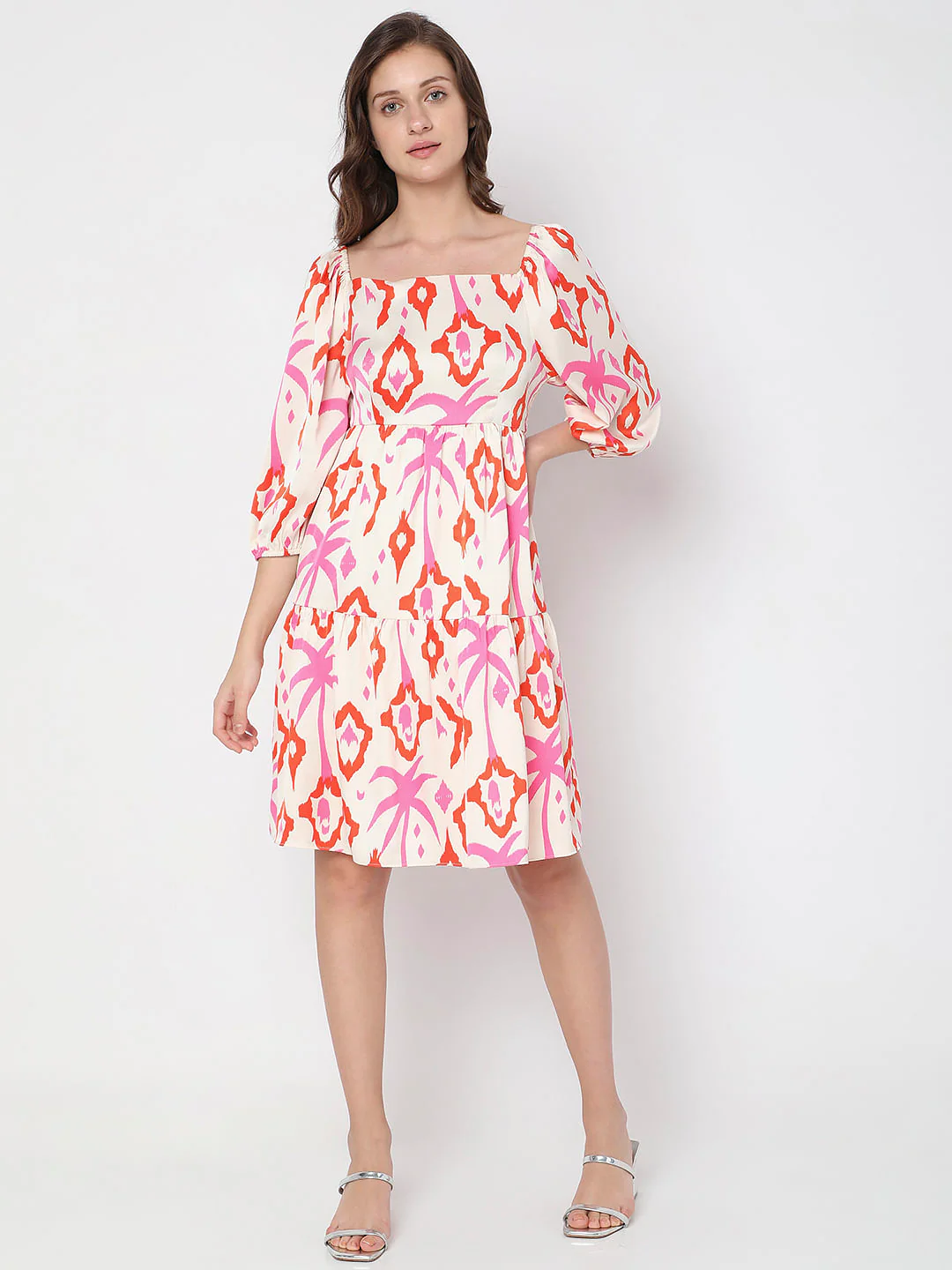 Cream Abstract Print Fit & Flare Dress - Image 5