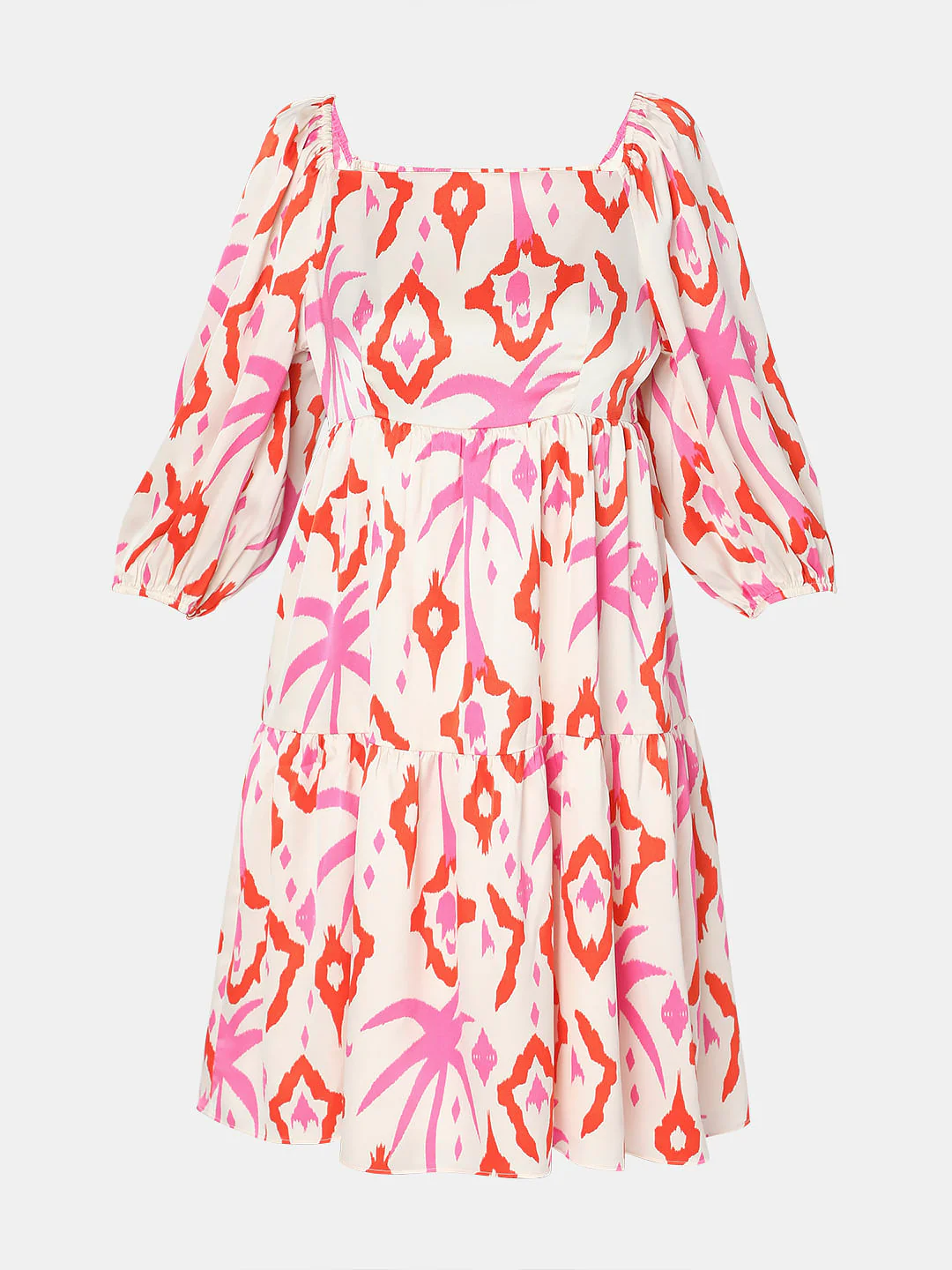Cream Abstract Print Fit & Flare Dress - Image 7
