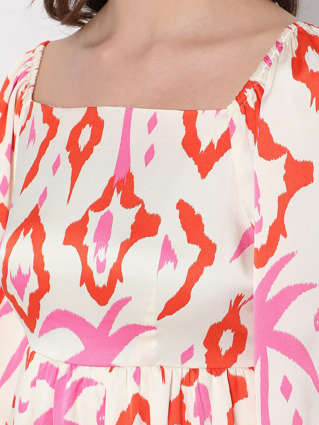 Cream Abstract Print Fit & Flare Dress - Image 8