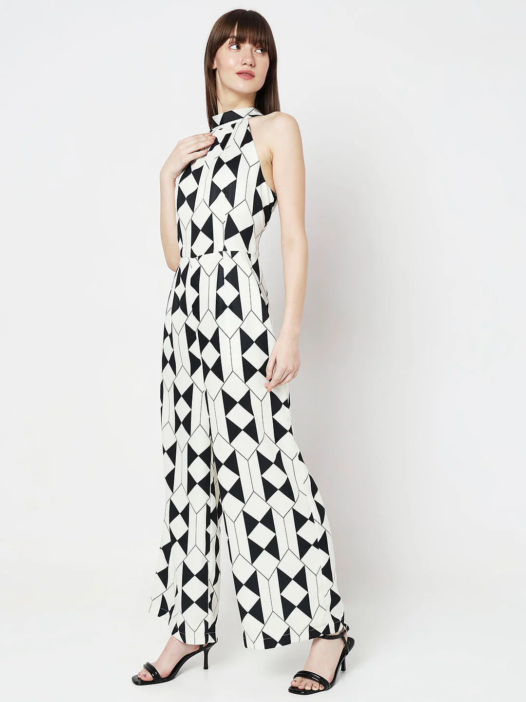 White Printed Halter Neck Jumpsuit - Image 3