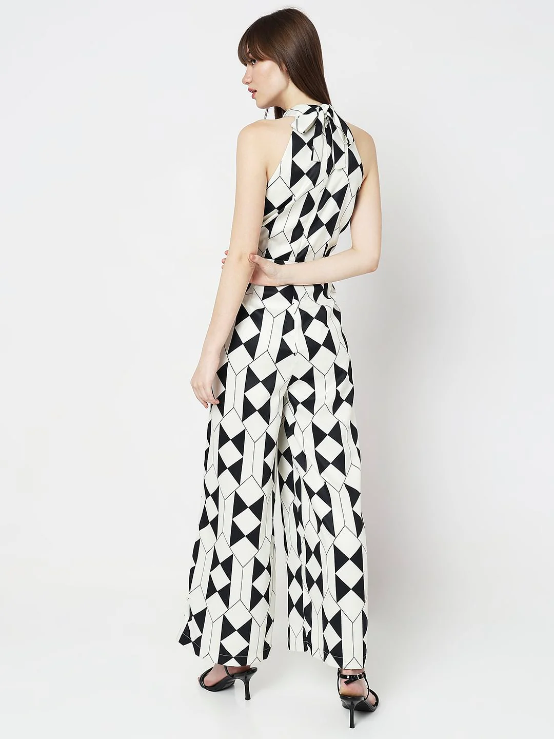 White Printed Halter Neck Jumpsuit - Image 4