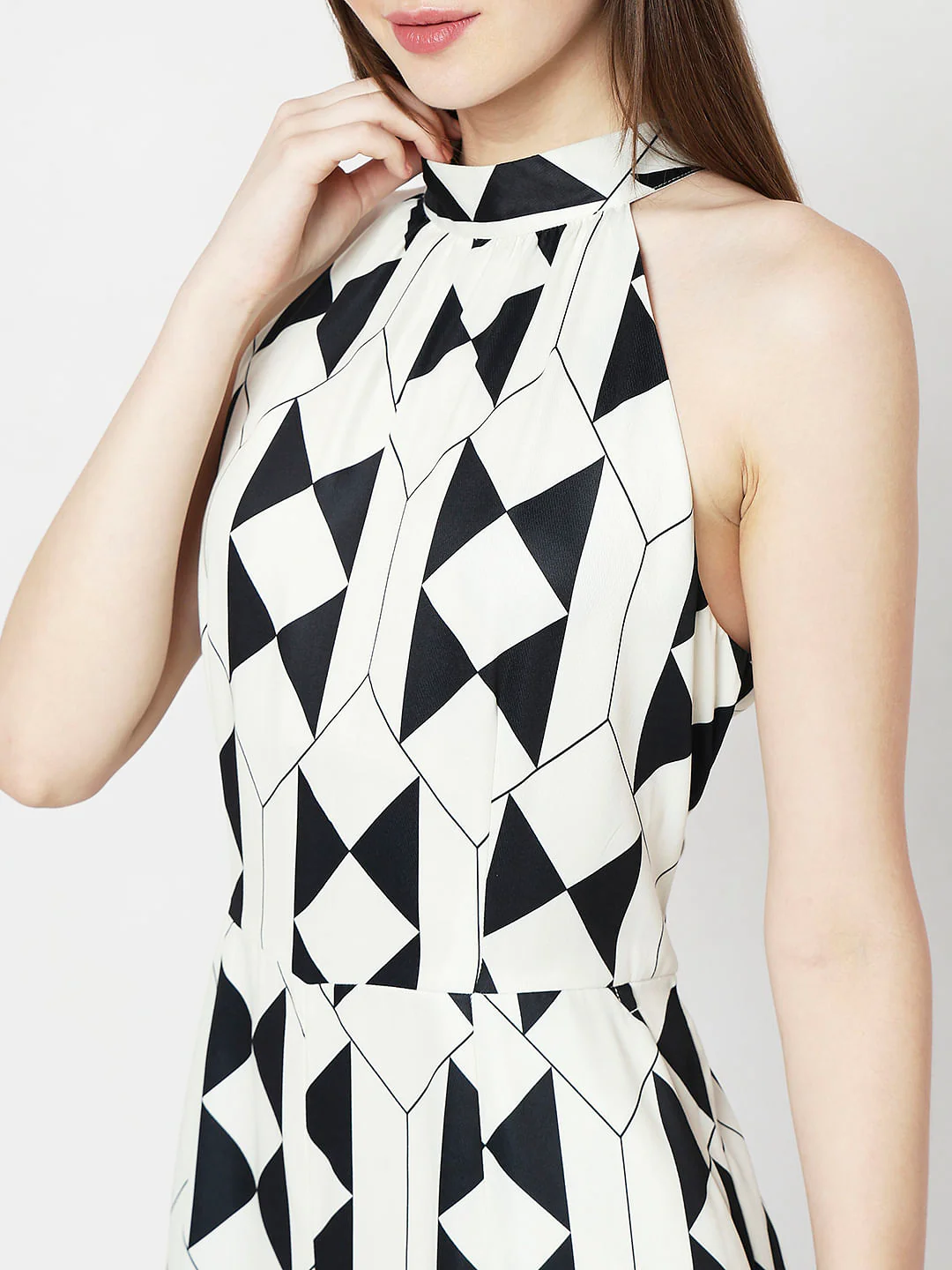 White Printed Halter Neck Jumpsuit - Image 5
