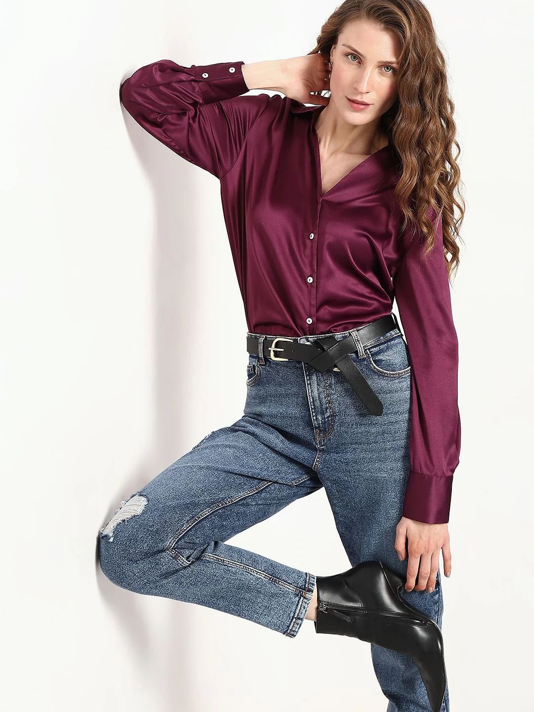Burgundy Satin Shirt