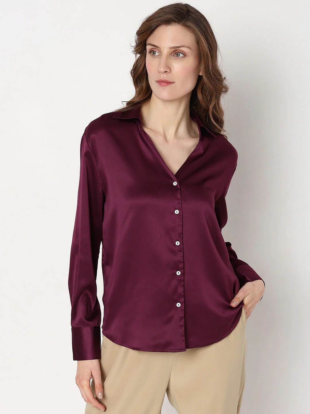 Burgundy Satin Shirt - Image 2