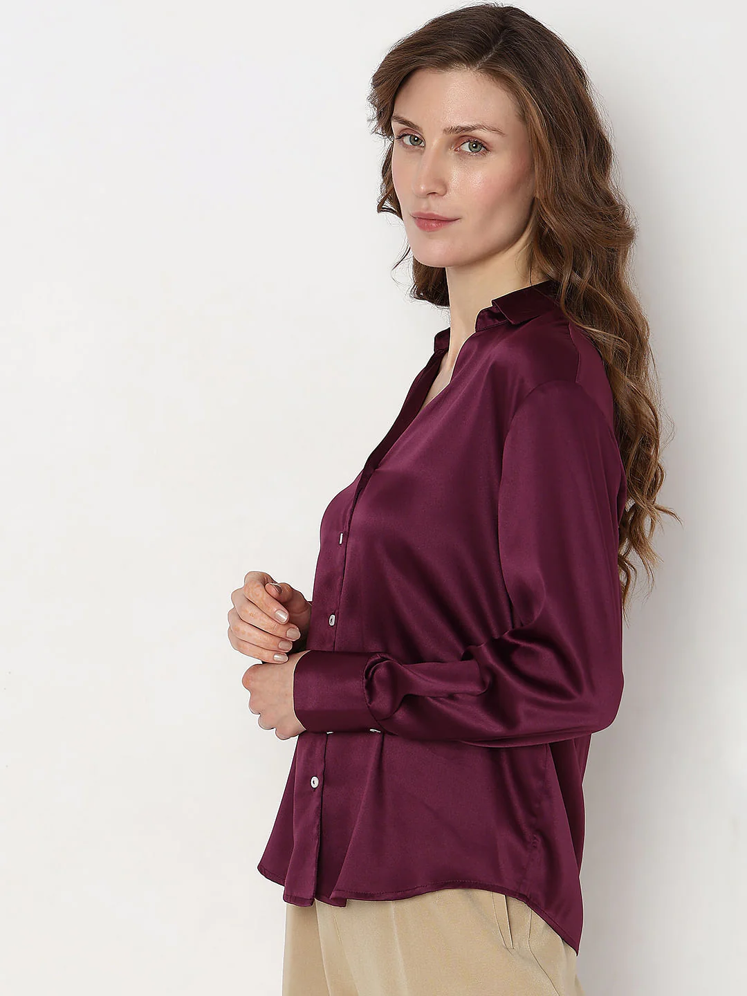 Burgundy Satin Shirt - Image 3