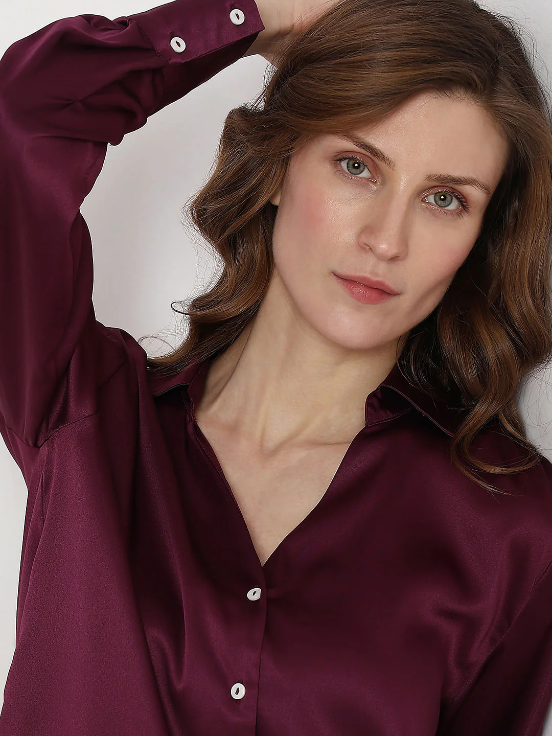 Burgundy Satin Shirt - Image 6