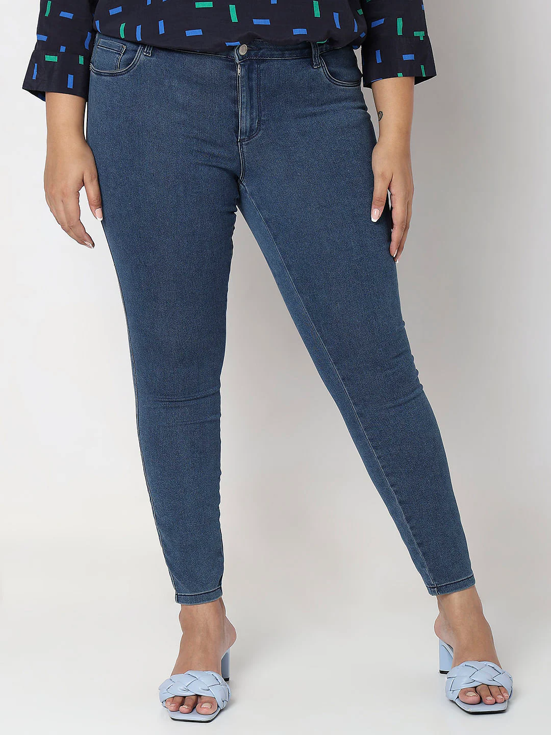 Curve Blue Mid Rise Skinny Fit Jeans - Image 2