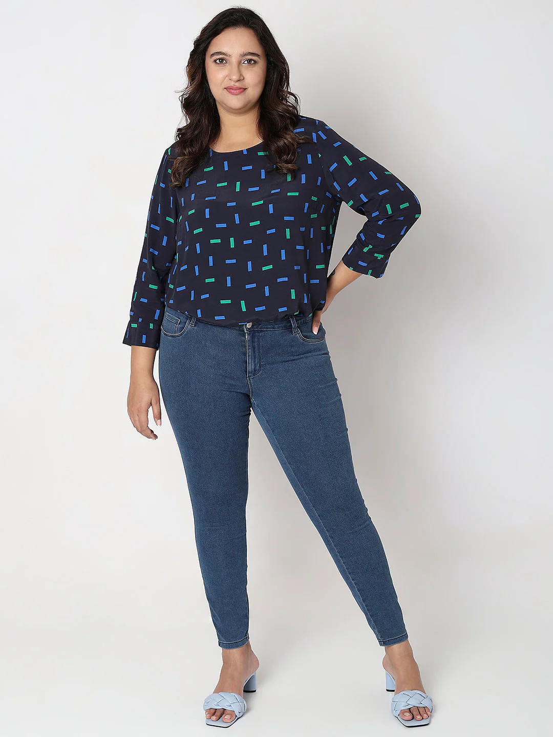 Curve Blue Mid Rise Skinny Fit Jeans - Image 6