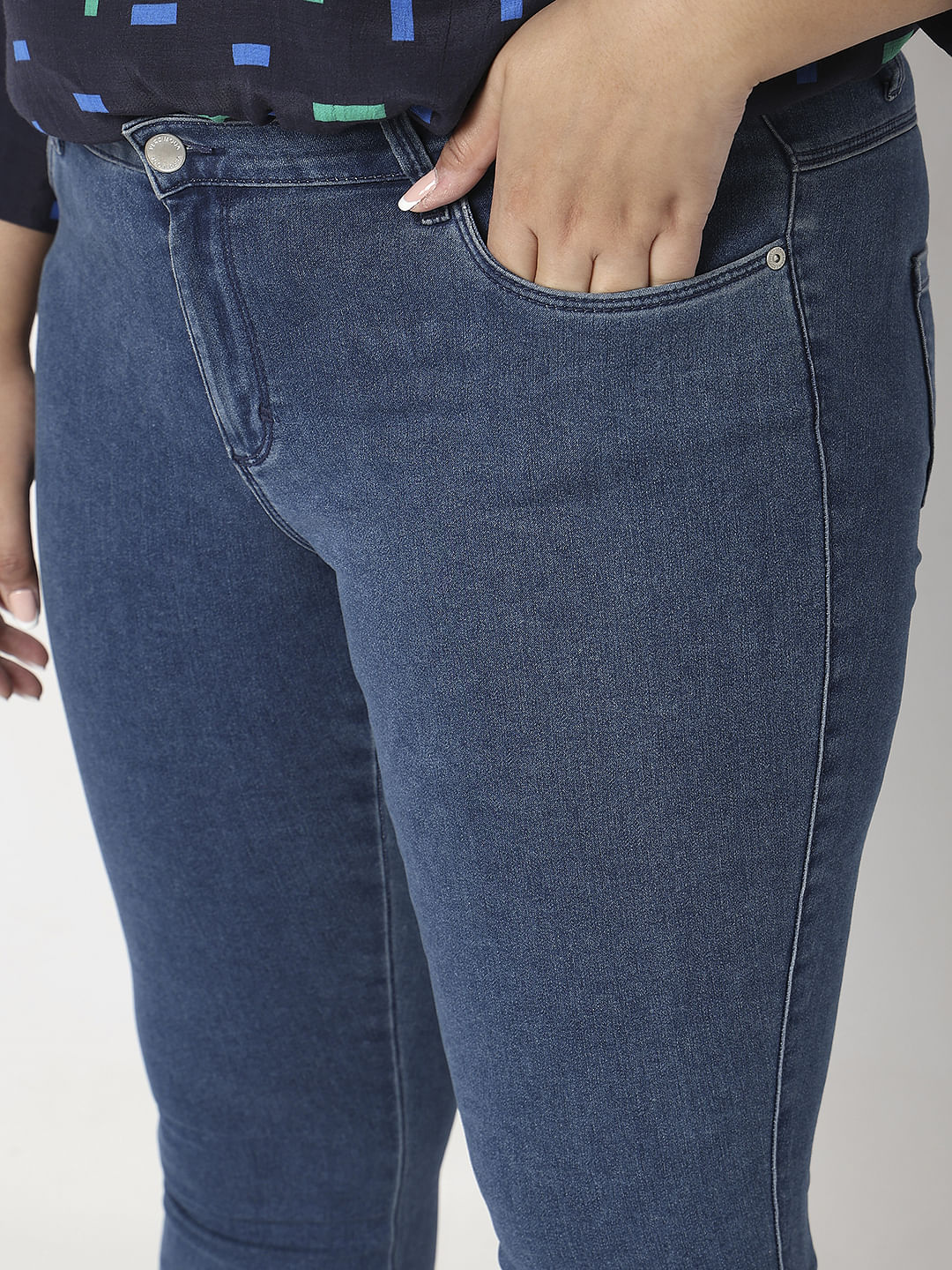 Curve Blue Mid Rise Skinny Fit Jeans - Image 8