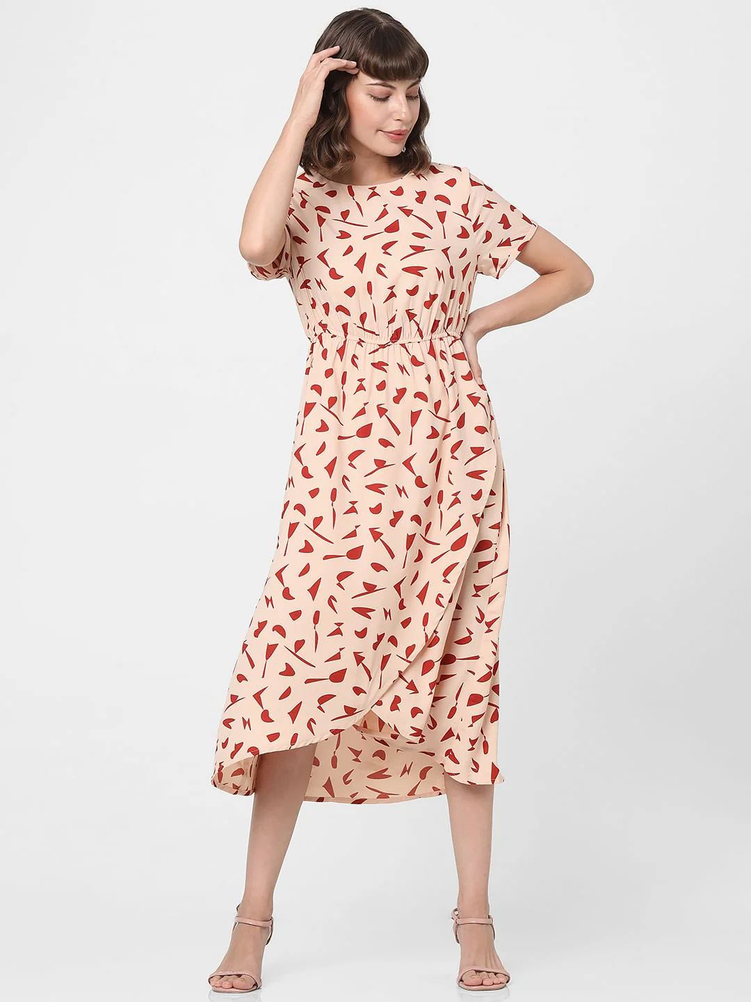 Peach Abstract Print Midi Dress - Image 2