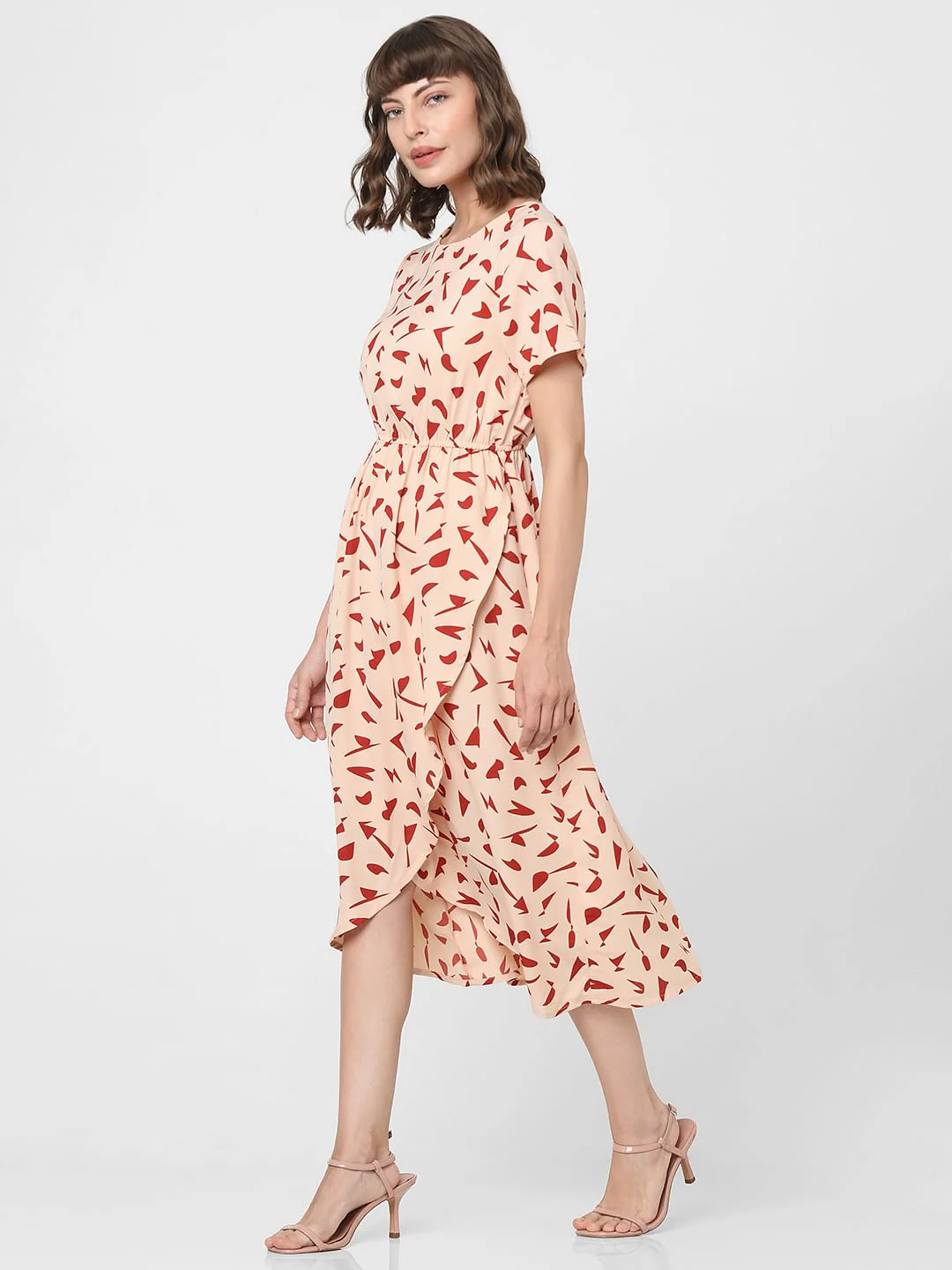 Peach Abstract Print Midi Dress - Image 3