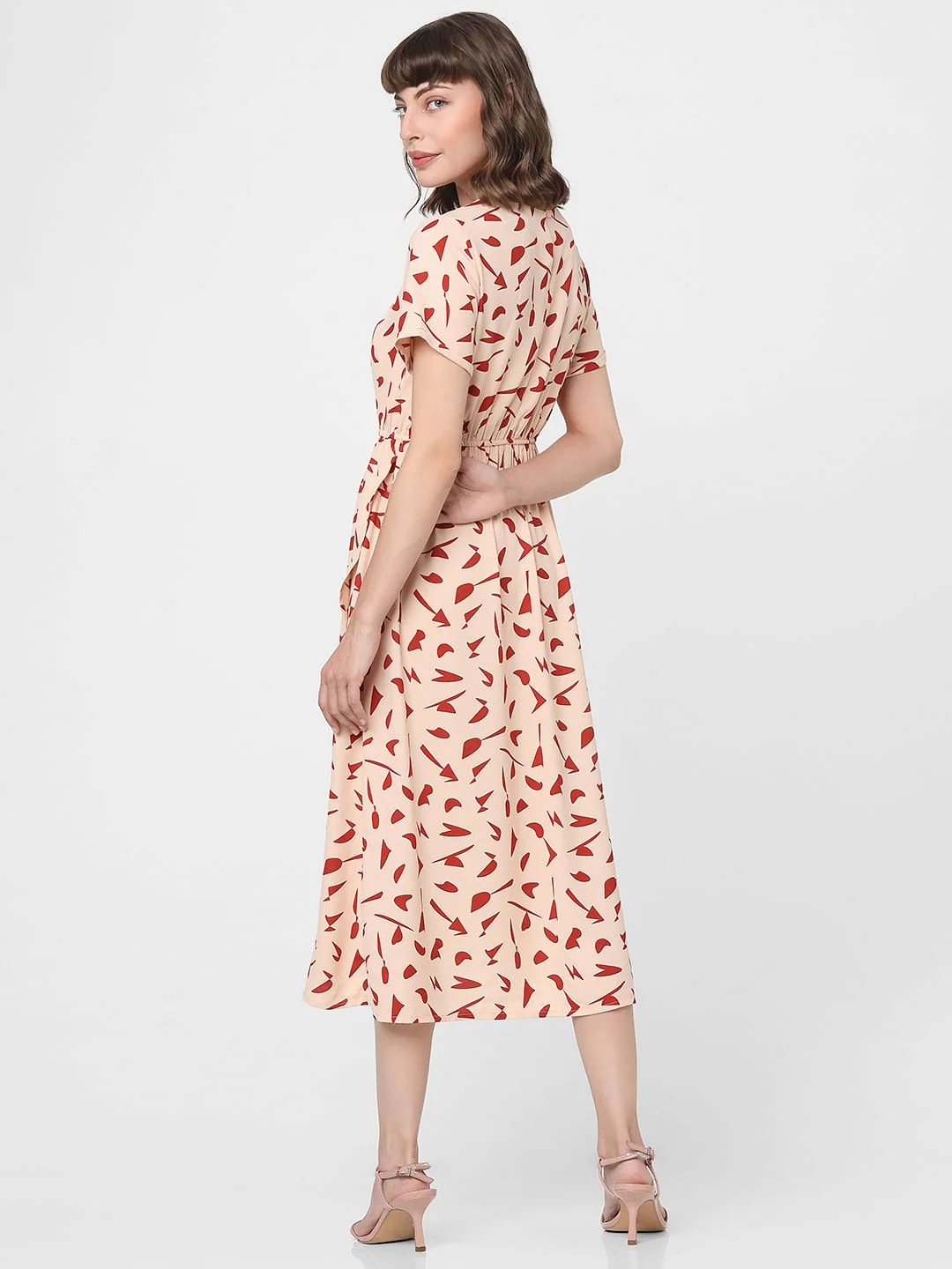 Peach Abstract Print Midi Dress - Image 4