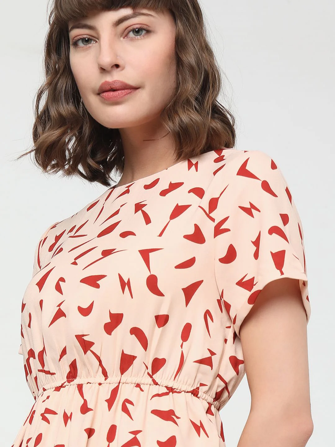 Peach Abstract Print Midi Dress - Image 5