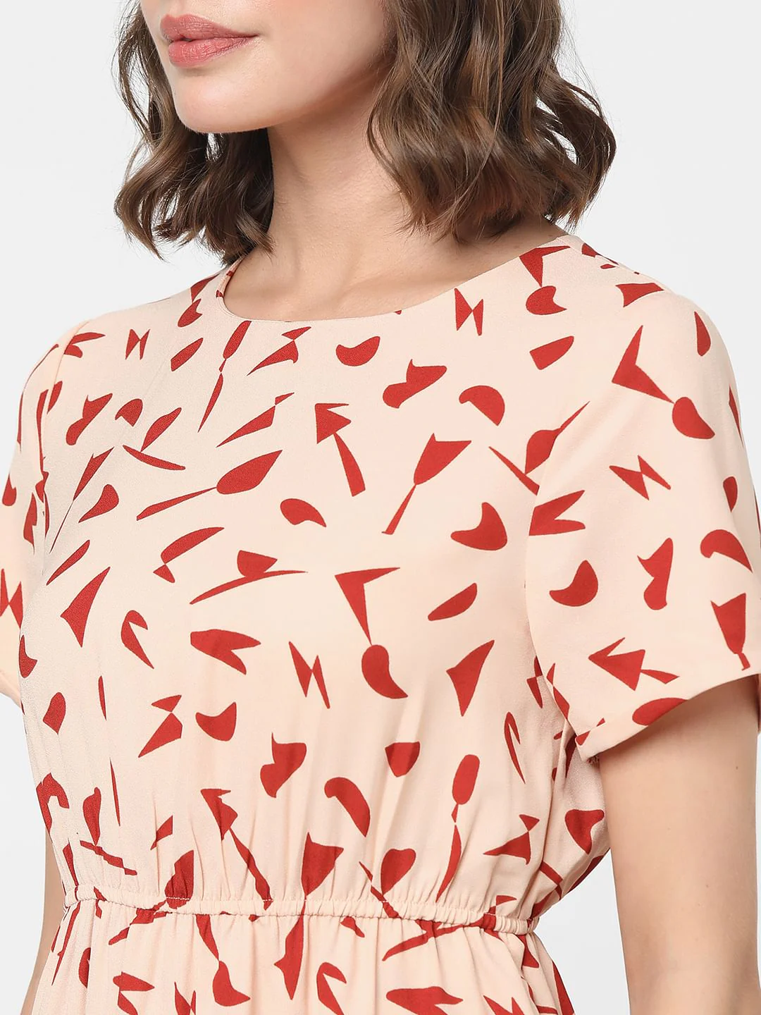 Peach Abstract Print Midi Dress - Image 6