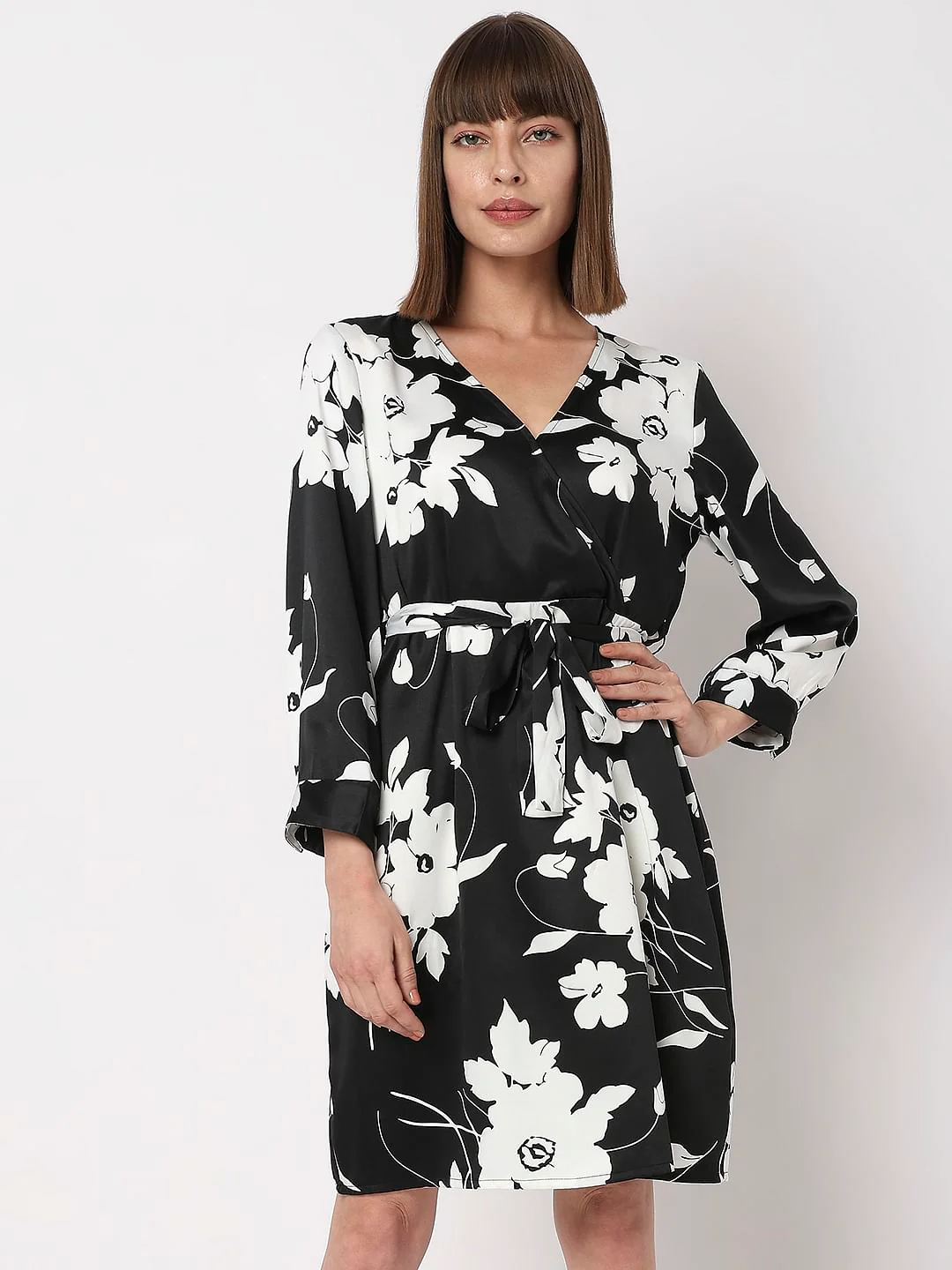 Black Floral Wrap Dress - Image 2