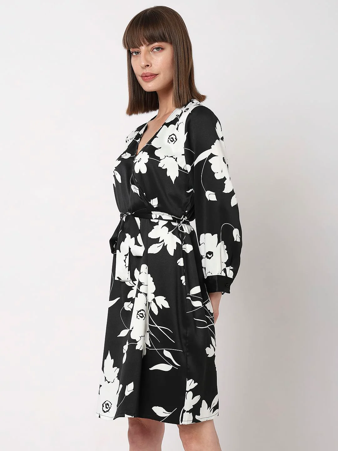 Black Floral Wrap Dress - Image 3