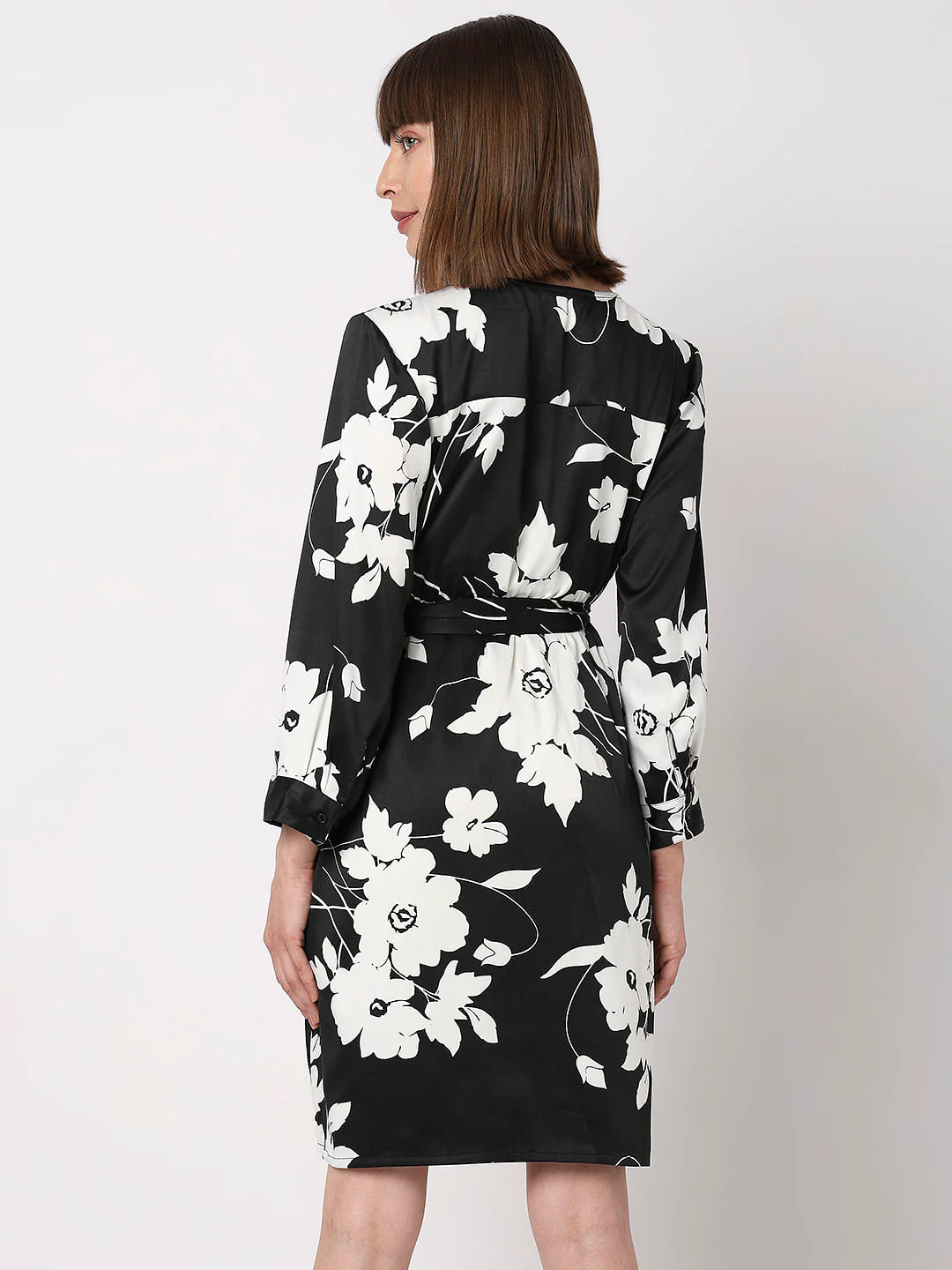 Black Floral Wrap Dress - Image 4