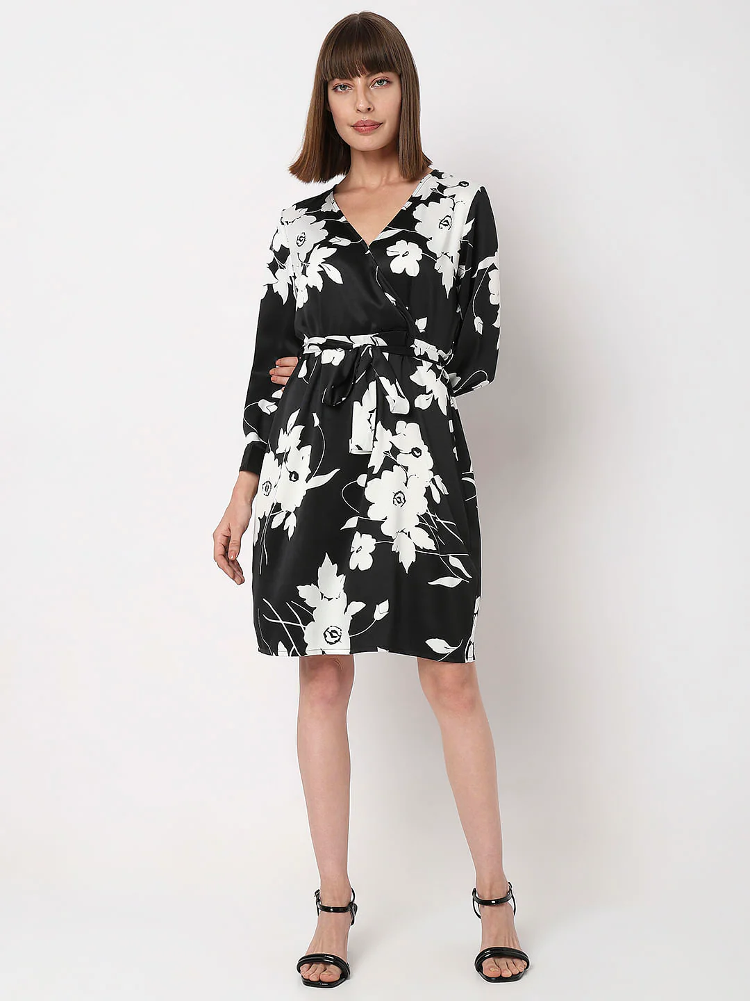 Black Floral Wrap Dress - Image 5